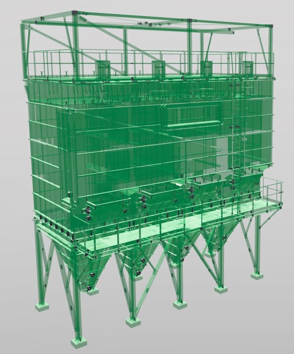 Progettazione costruttiva in acciaio con Tekla Structures: filtro a maniche per impianto di incenerimento
